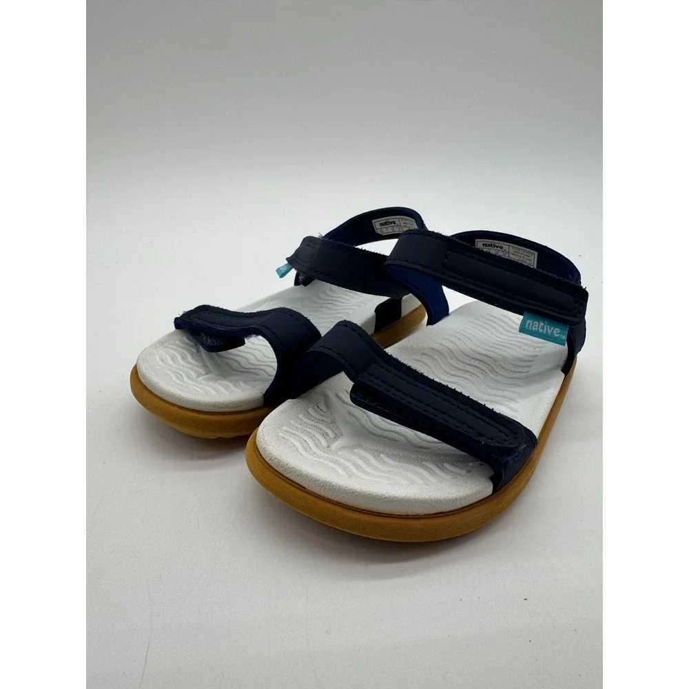 Native Kids Sandals Navy Blue White Tan Adjustable Strap US C8